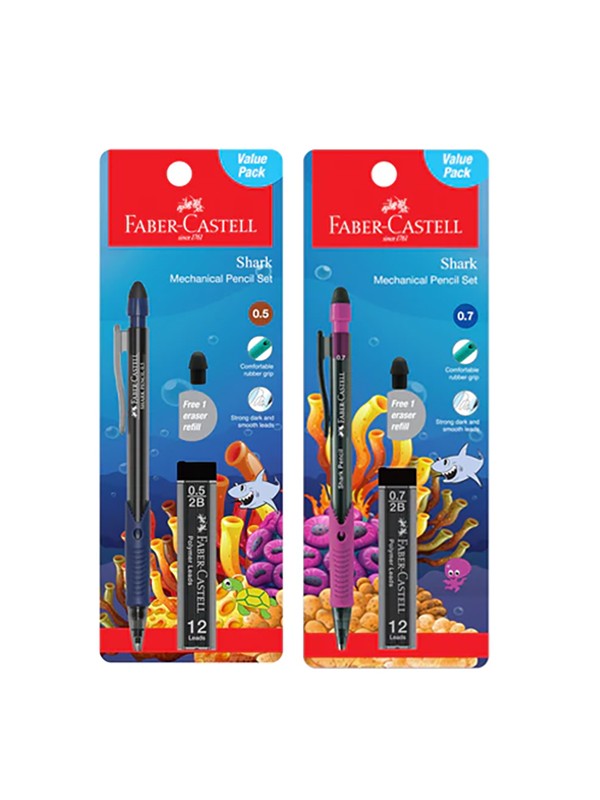 Faber Castell Shark Mechanical Pencil 0.5 & 0.7mm with Lead & free 1 eraser refill